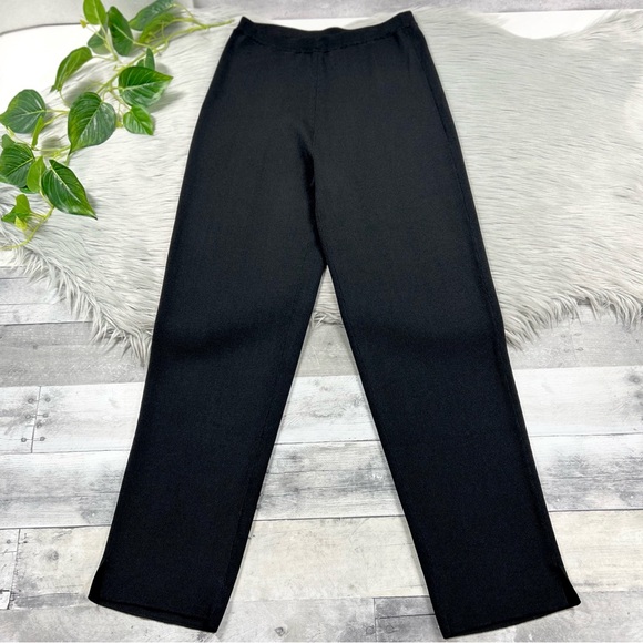 GRACE DIANE LEWIS Black Knit Pull-On Slit Straight Leg Pants Women Size Medium - Picture 2 of 10